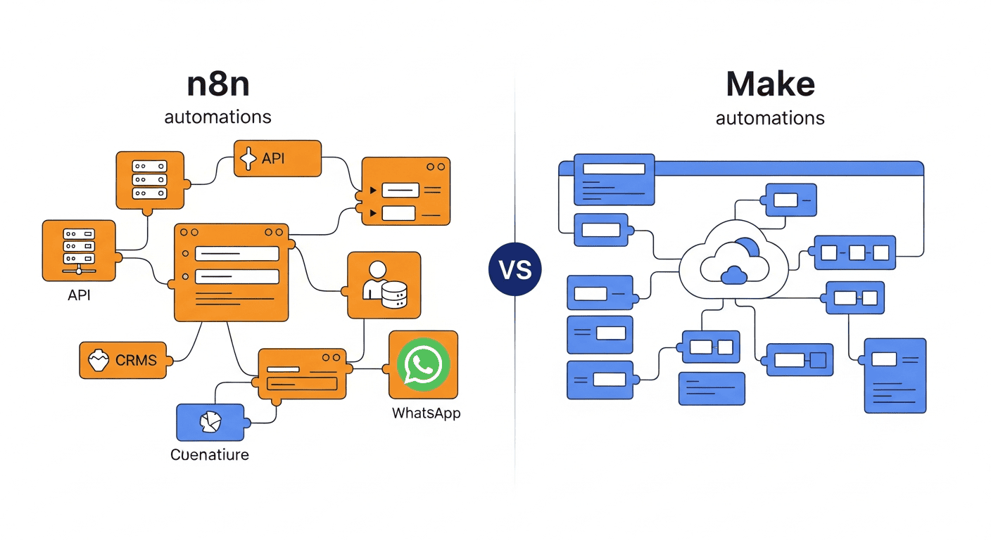 n8n vs Make: o duelo entre controle total e conveniência em automação inteligente.