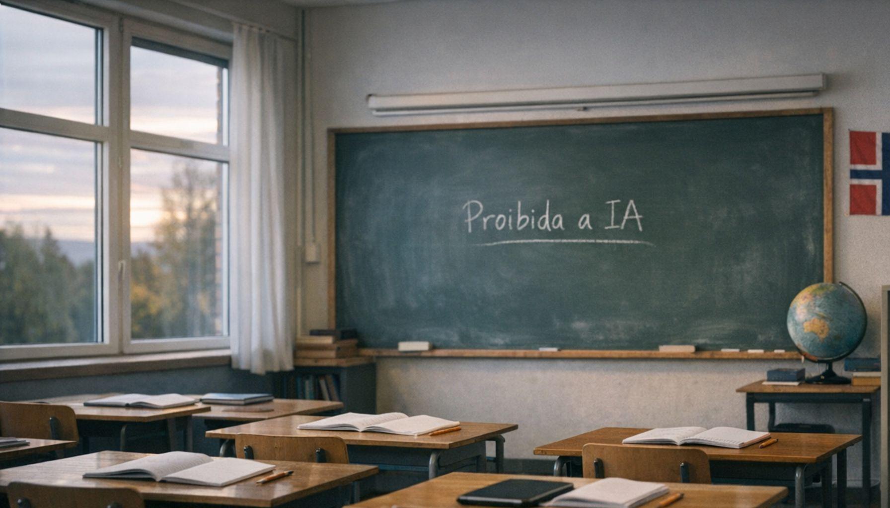 Crianças em uma sala de aula utilizando tablets, com gráficos abstratos de inteligência artificial sobrepostos, simbolizando a interação entre educação e tecnologia. Foco na segurança e privacidade de dados.